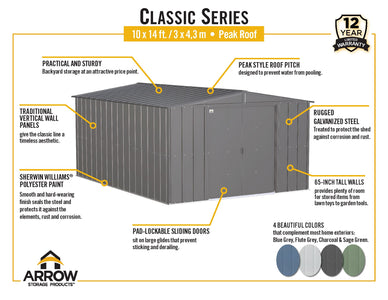 Arrow Classic Steel Storage Shed, 10x14 Shed Arrow 