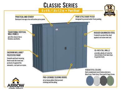 Arrow Classic Steel Storage Shed, 6x4 Storage Product Arrow Shed 