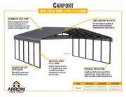 Image of Arrow Galvanized Steel Carport 20 x 24 x 9 Carport Arrow 