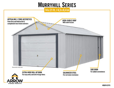 Arrow Murryhill 14 x 21 Garage, Steel Storage Building, Prefab Storage Shed Garage Arrow 