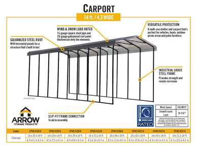Arrow RV Carport 14 x 47 x 14 ft. Carport Arrow 