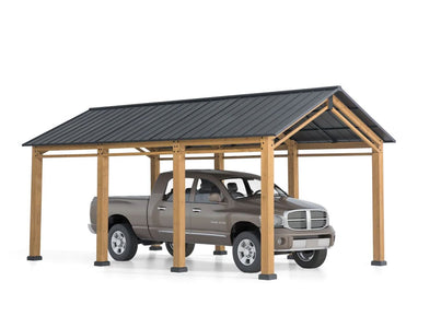 AutoCove 11x20 Black Gable Roof Wood Carport/Gazebo with 2 Ceiling Hooks Carport Sunjoy 