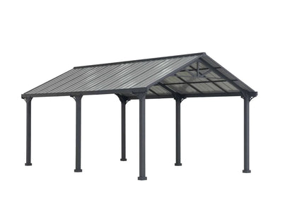 AutoCove 12x20 Gray Steel Frame Gable Roof Metal Carport/Gazebo with 2 Ceiling Hooks Carport Sunjoy 