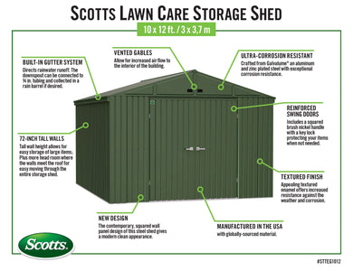 Scotts Lawn Care 10x12 Storage Shed, Green Shed Scotts 