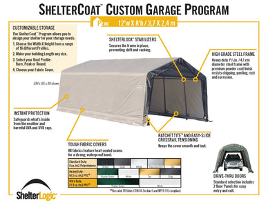 ShelterLogic ShelterCoat 12 x 28 ft. Garage Peak Gray STD Garage ShelterLogic 