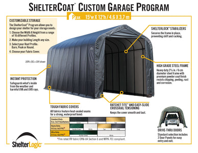 ShelterLogic ShelterCoat 15 x 20 ft. Garage Peak Gray STD Garage ShelterLogic 