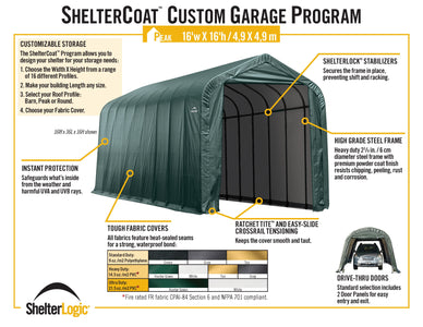 ShelterLogic ShelterCoat 16 x 44 ft. Garage Peak Gray STD Garage ShelterLogic 