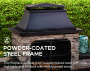 Image of Sunjoy Outdoor 48 in. Steel Wood Burning Stone Fireplace with Fire Poker and Removable Grate Fireplace Sunjoy 