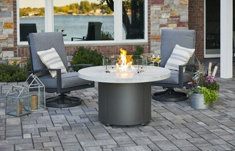 White Onyx Beacon Round Gas Fire Pit Table Fire Pit Outdoor Greatroom Company 
