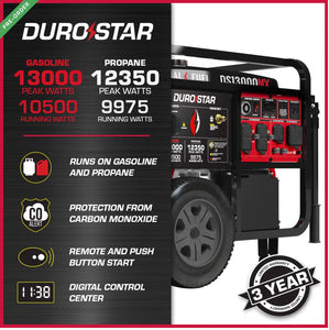 DuroStar DS13000MX 13,000 Watt Dual Fuel Portable Generator w/ CO Alert Generator DuroMax 