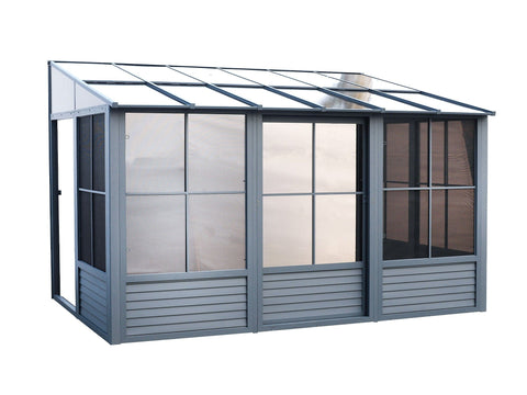 Image of Gazebo Penguin Add-a-Room Patio Enclosure Kit with Polycarbonate Roof Solarium Gazebo Penguin Gray 8'x12' 