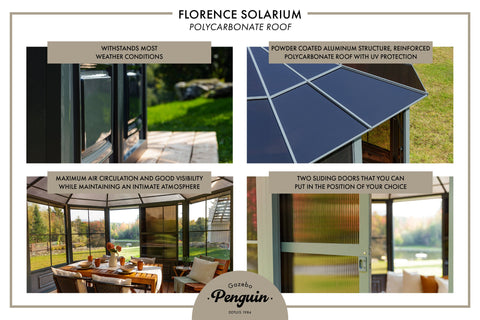 Gazebo Penguin Florence Sunroom Kit with Polycarbonate Roof - 12' x 12' / 12' x 15' Solarium Gazebo Penguin 