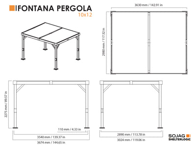 Sojag Fontana Aluminum Frame 10 x 12 ft Pergola with Shade Pergola SOJAG 