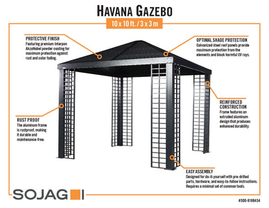 Sojag Havana 10 x 10 ft. Aluminum Frame Gazebo with Optional Planters Gazebo SOJAG 