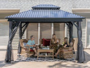 Image of Sojag Kiana 10 x 12 ft. Double Roof Aluminum Frame Gazebo With Netting Hard Top Gazebo SOJAG 