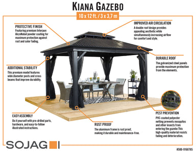 Sojag Kiana 10 x 12 ft. Double Roof Aluminum Frame Gazebo With Netting Hard Top Gazebo SOJAG 