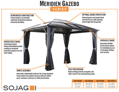 Sojag Meridien Gazebo with Grey-Tinted Roof Panels and Mosquito Netting Gazebo SOJAG 