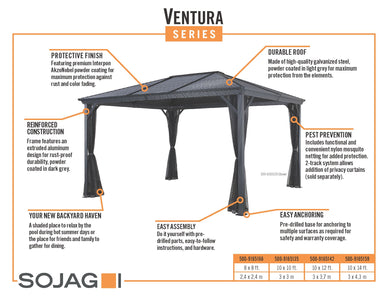 Sojag Ventura Hardtop Gazebo with Mosquito Netting Gazebo SOJAG 