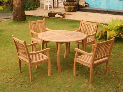 Tortuga Outdoor Jakarta Teak 5 Pc Dining Set (48" Dining Table & 4 Arm Chairs) Outdoor Furniture Tortuga Outdoor 