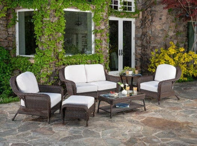 Tortuga Outdoor Sea Pines 6-Pc Deep Seating Set w/ Loveseat (2 chairs, loveseat, coffee table, side table, ottoman) Deep Seating Tortuga Outdoor 