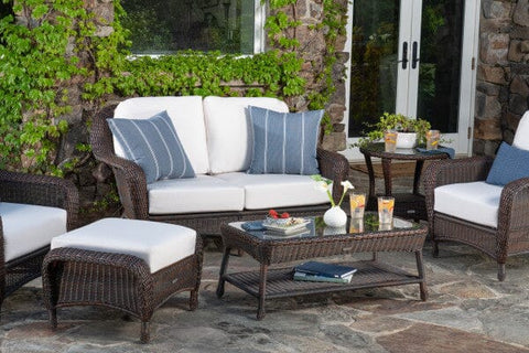 Tortuga Outdoor Sea Pines 6-Pc Deep Seating Set w/ Loveseat (2 chairs, loveseat, coffee table, side table, ottoman) Deep Seating Tortuga Outdoor SaddleBrown 