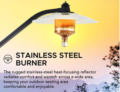 AmberCove Outdoor Patio 45,000 BTU Black Steel Portable Offset Propane Gas Heater with Wheels Patio Heater Sunjoy 