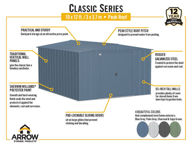 Arrow Classic Steel Storage Shed, 10x12 Shed Arrow 