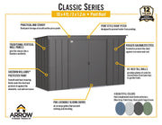 Image of Arrow Classic Steel Storage Shed, 10x4 Shed Arrow 