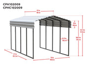 Image of Arrow Galvanized Steel Carport, 10 ft. x 20 ft. x 9 ft. Carport Arrow 