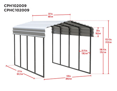 Arrow Galvanized Steel Carport, 10 ft. x 20 ft. x 9 ft. Carport Arrow 