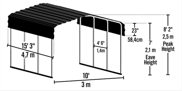 Arrow Galvanized Steel Carport 10 x 15 x 7 ft. Carport Arrow 
