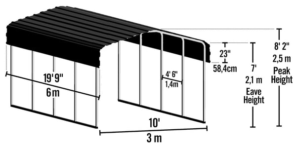 Arrow Galvanized Steel Carport 10 x 20 x 7 ft. Carport Arrow 