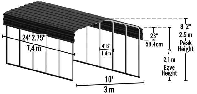 Arrow Galvanized Steel Carport 10 x 24 x 7 ft. Carport Arrow 