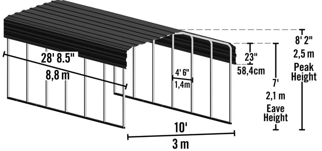 Arrow Galvanized Steel Carport 10 x 29 x 7 ft. Carport Arrow 