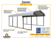 Image of Arrow Galvanized Steel Carport 12 x 24 x 7 ft. | Black/Eggshell Carport Arrow 
