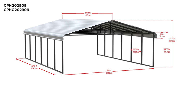 Arrow Galvanized Steel Carport 20 x 29 x 9 Carport Arrow 