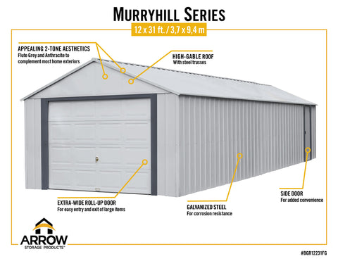 Arrow Murryhill 12 x 31 Garage, Steel Storage Building, Prefab Storage Shed Garage Arrow 