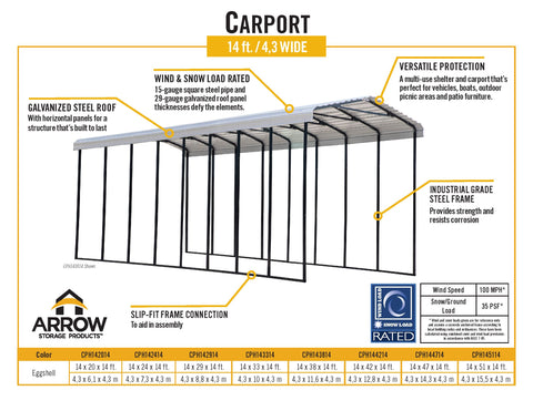 Arrow RV Carport 14 x 29 x 14 ft. Carport Arrow 
