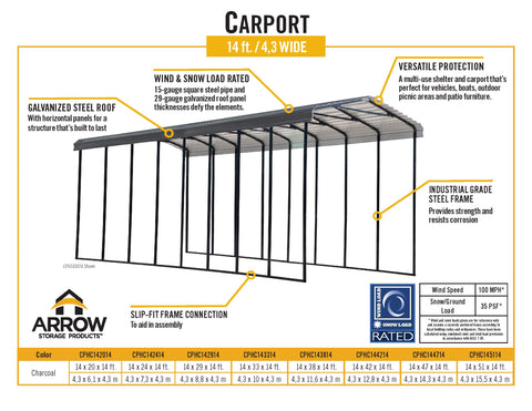 Arrow RV Carport 14 x 42 x 14 ft. Carport Arrow 