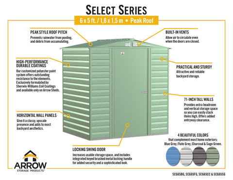 Arrow Select Steel Storage Shed, 6x5 Shed Arrow 