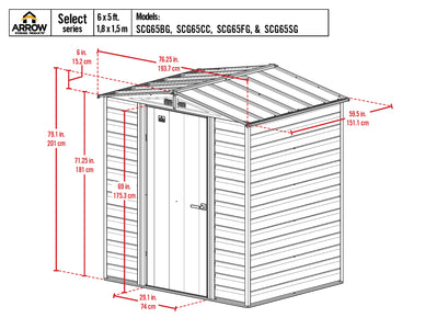 Arrow Select Steel Storage Shed, 6x5 Shed Arrow 