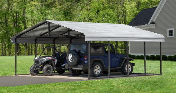 Arrow Shed 20 x 20 Carport Galvanized Steel Roof Carport Arrow Shed Linen 