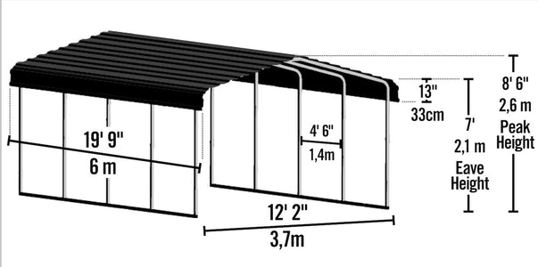 Arrow Shed Steel Carport 12 x 20 x 7 ft. Galvanized Carport Arrow Shed 