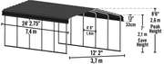 Image of Arrow Steel Carport 12 x 24 x 7 ft. Galvanized Black/Eggshell Carport Arrow Shed 