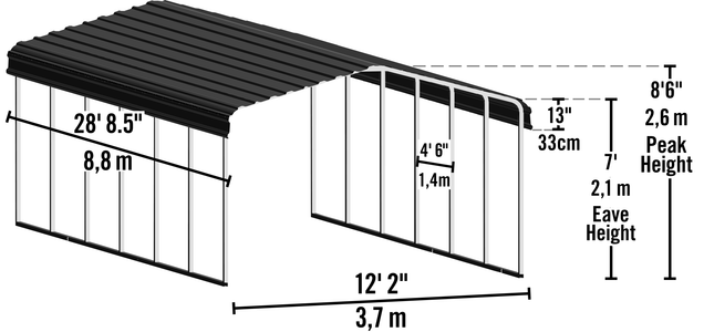 Arrow Steel Carport 12 x 29 x 7 ft. Galvanized Steel Roof Carport Arrow Shed 