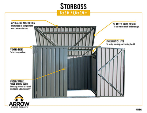 Arrow Storboss, 6x3, Charcoal Horizontal Shed Shed Arrow 