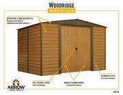 Image of Arrow Woodridge 10 x 8 ft. Steel Storage Shed Coffee/Woodgrain Shed Arrow 