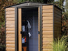 Arrow Woodridge Steel Storage Shed 6 x 5 ft. Coffee/Woodgrain Shed Arrow 