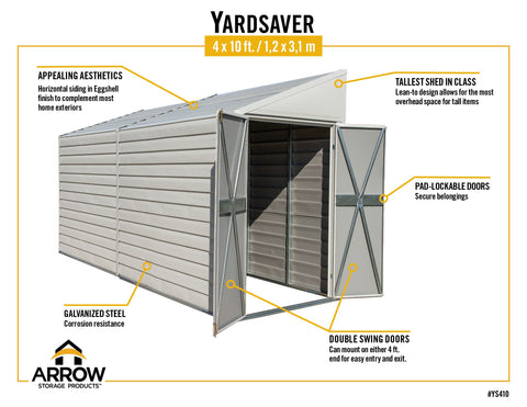 Image of Arrow Yardsaver 4 x 10 ft. Pent Roof Steel Storage Shed Shed Arrow 