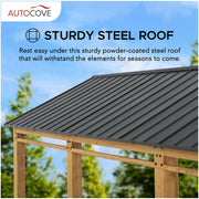 Image of AutoCove 11x20 Black Gable Roof Wood Carport/Gazebo with 2 Ceiling Hooks Carport Sunjoy 